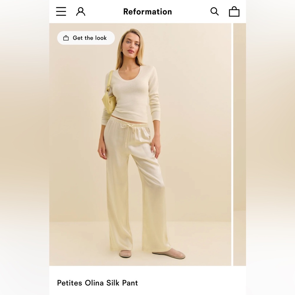 Reformation Cream Silk Trousers